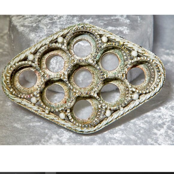 Vintage Florenza Lipstick Holder French White Enamel w/ Gold Ormolu BASK… - Picture 1 of 11